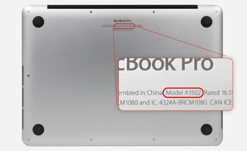Номер модели MacBook на корпусе