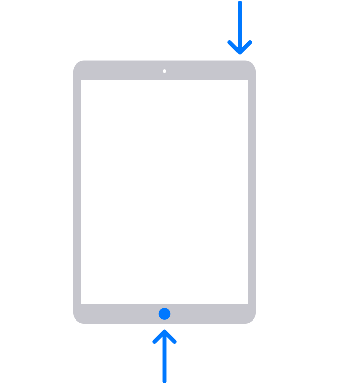 На iPad с кнопкой «Домой»: нажмите и удерживайте кнопку «Домой» и верхнюю кнопку.