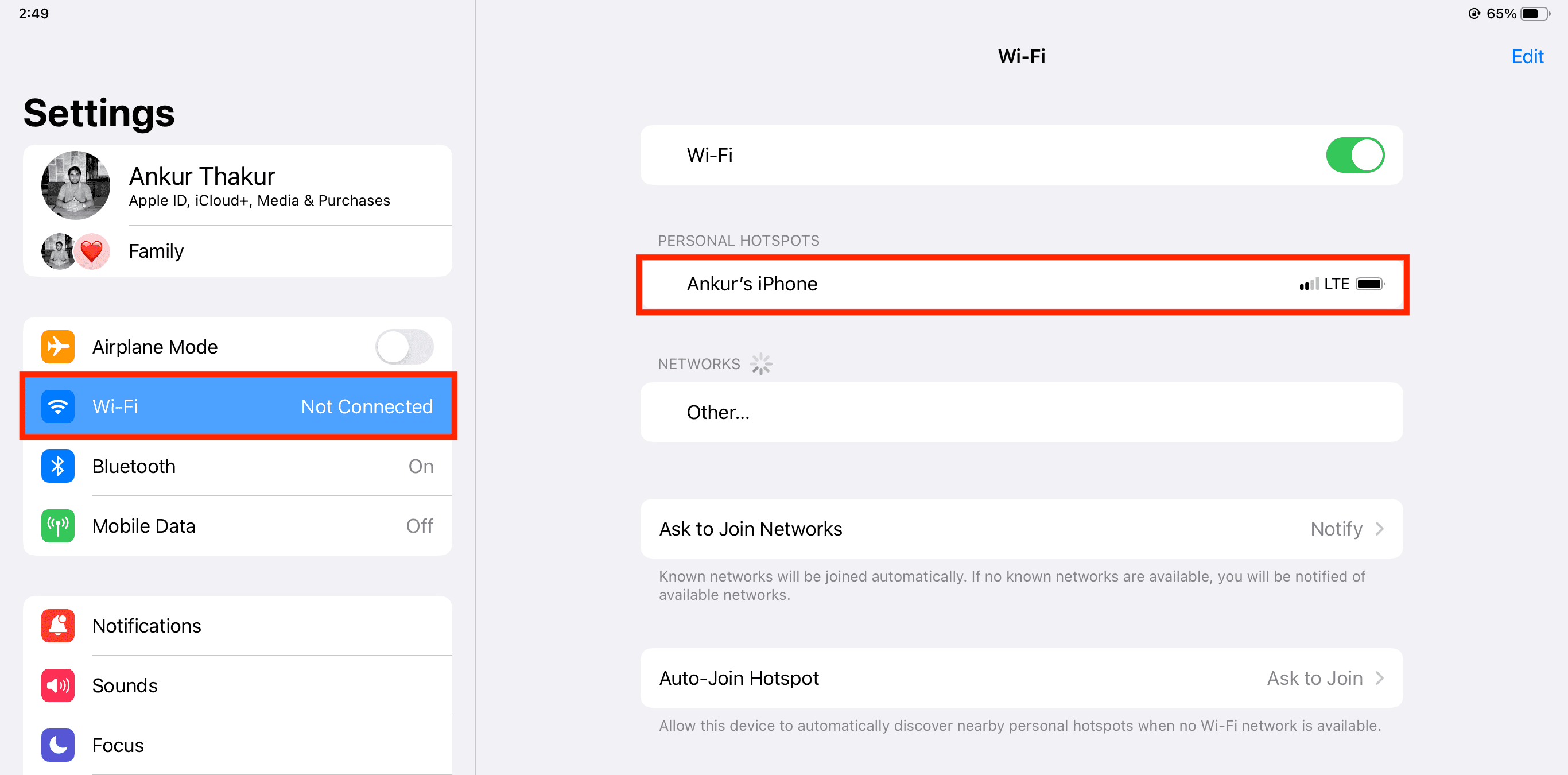 Подключение устройств iOS к мгновенной точке доступа